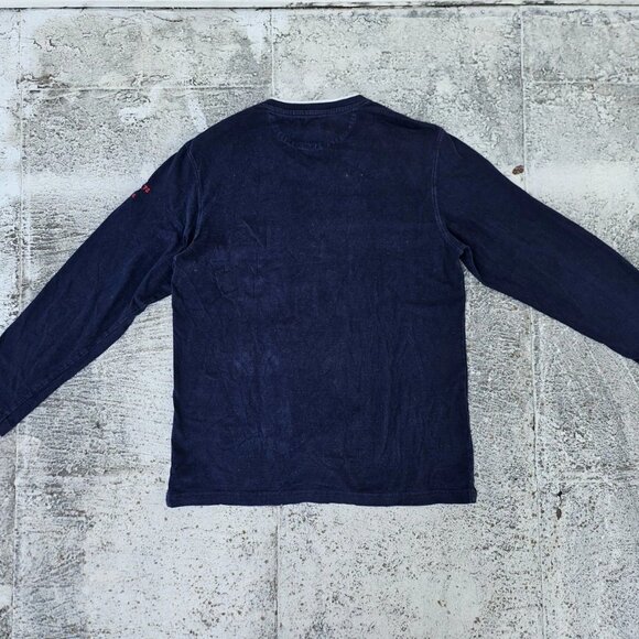Chaps Men Sweat Shirt Long Sleeve V Neck T Shirt Navy Blue Cotton Top Size M - Picture 9 of 9